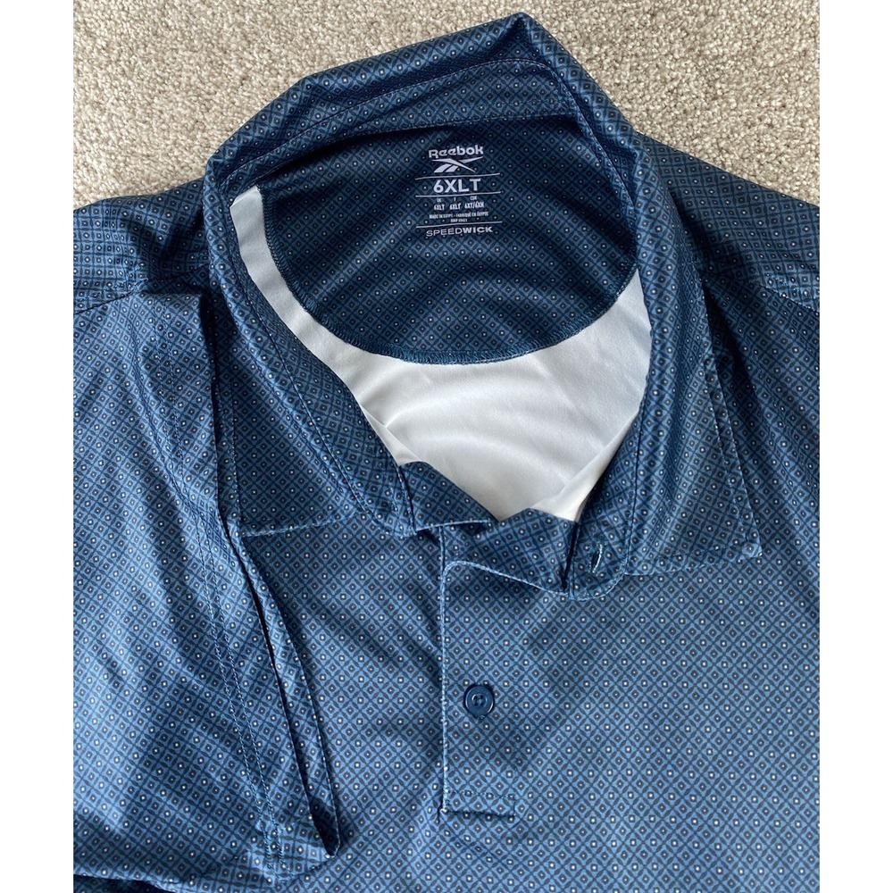 Reebok Golf Polo Mens 6XLT Speed Wick Geometric Aztec Print Blue Performance